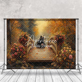 Aperturee - Aperturee Autumn Forest Floral Bear Bridge Photography Backdrop